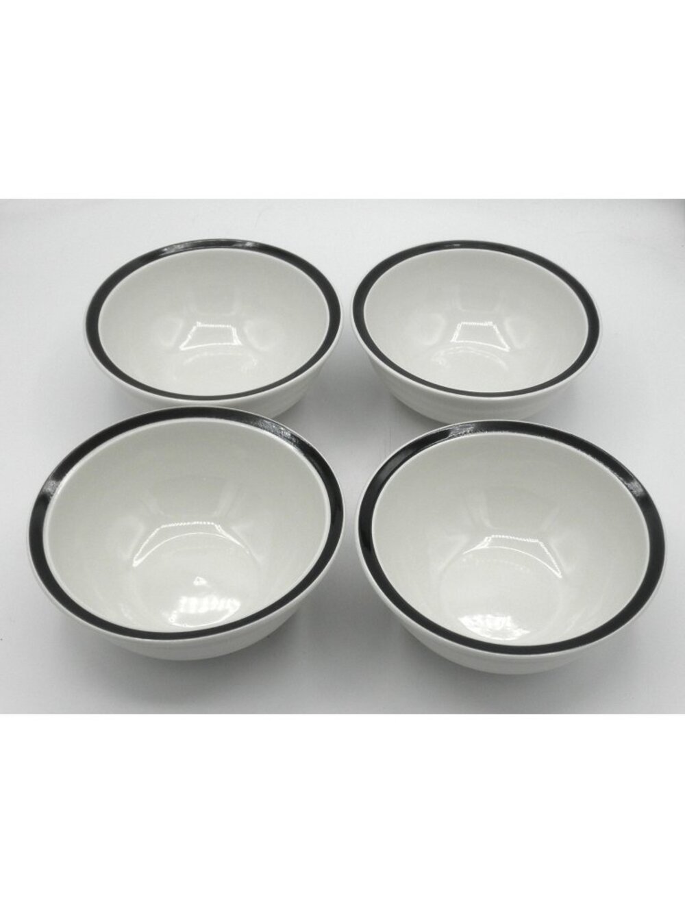 HMQ87 by Home 6-1/4 In. Soup/Cereal Bowls Set of 4 White Black Band Bistro Style